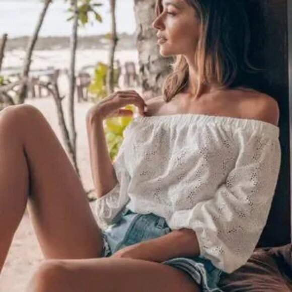 NWT ASTR the Label Elodie Off Shoulder Eyelet Bodysuit - Picture 7 of 8